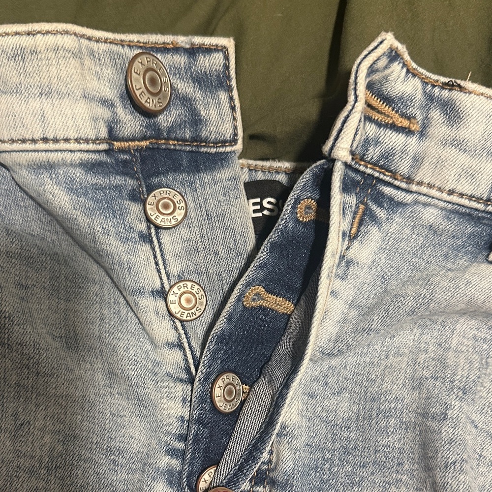Express Light Blue Ripped Ankle Jeans - Picture 3 of 5